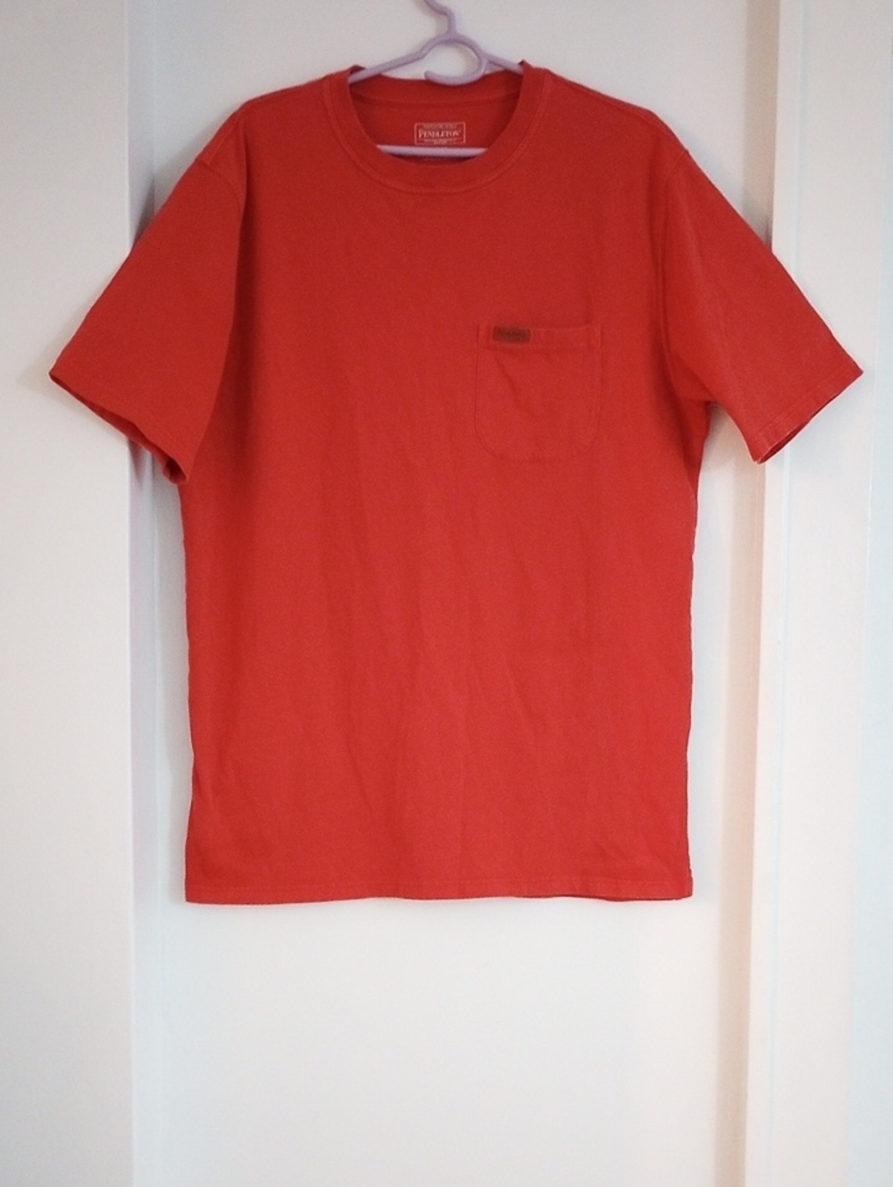 Pendleton Men's 100% Cotton & Leather Trim Tangerine Red Short-Sleeve Top Size M